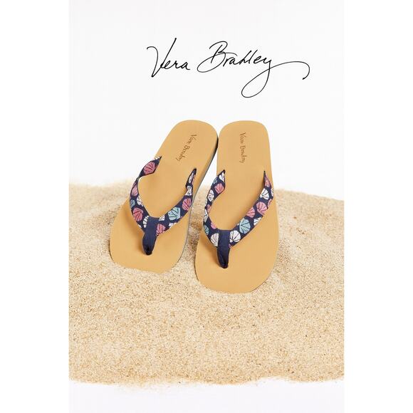 NWT Vera Bradley Morning Shells Webbing Strap Flip Flops Sz  L 9/10 - Picture 1 of 4